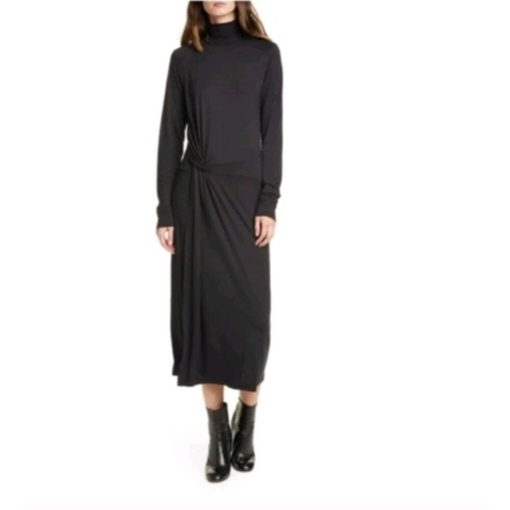 Rag & Bone Draped Shaw Turtleneck Midi Dress Long Sleeve in Black NWT Size Large